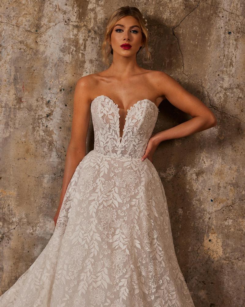 122235 a line wedding dress with pockets and detachable lace jacket5